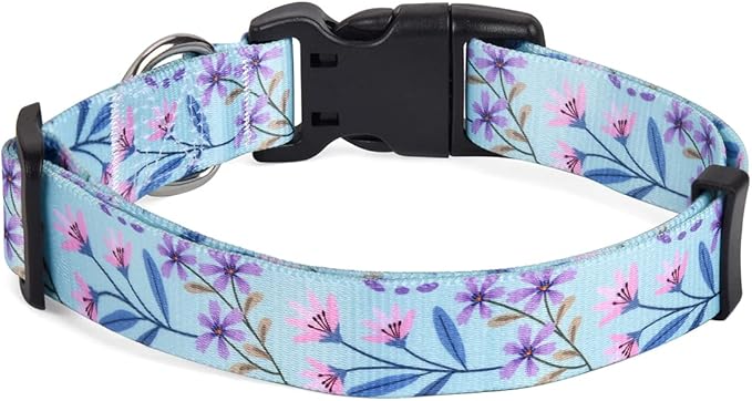 Dog Collar with Bohemia Floral Tribal Geometric Patterns - Soft Ethnic Style Collar Adjustable for Small Medium Large Dogs(Floral Purple,M)