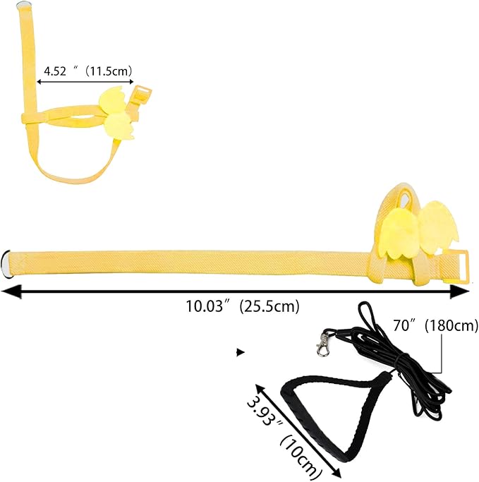 Dnoifne Pet Parrot Bird Harness and Leash, Adjustable Training Design Anti-Bite, Bird Nylon Rope with Cute Wing for Parrots, Suitable for Scarlet, Keck, Mini Macaw and Same Size Birds (Yellow)