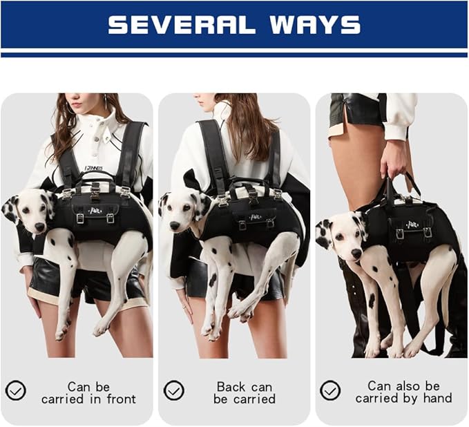 FCT Dog Backpack Carrier - Spine-Friendly for Midium to Large Dogs (18-30 lbs), Horizontal Design Dog Carrier with Adjustable Back Straps,Legs-Out Comfort for Travel/Hiking/Cycling (Black, Size L)