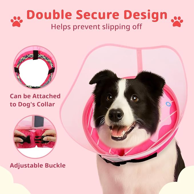 Soft Dog Cone Collar, Inflatable Donut Cones Alternative After Surgery with Anti-Lick Shield, for Large/Medium/Small Dogs to Stop Licking, Elizabethan Neck Ecollars of Shame, Comfy Pillow Recovery, S