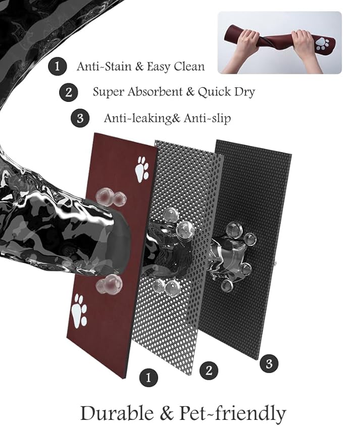Pet Feeding Mat-Absorbent Dog Mat for Food and Water Bowl-No Stains Quick Dry Water Dispenser Mat-Dog Accessories Pet Supplies-Bowl for Messy Drinkers（RED,23"x34"