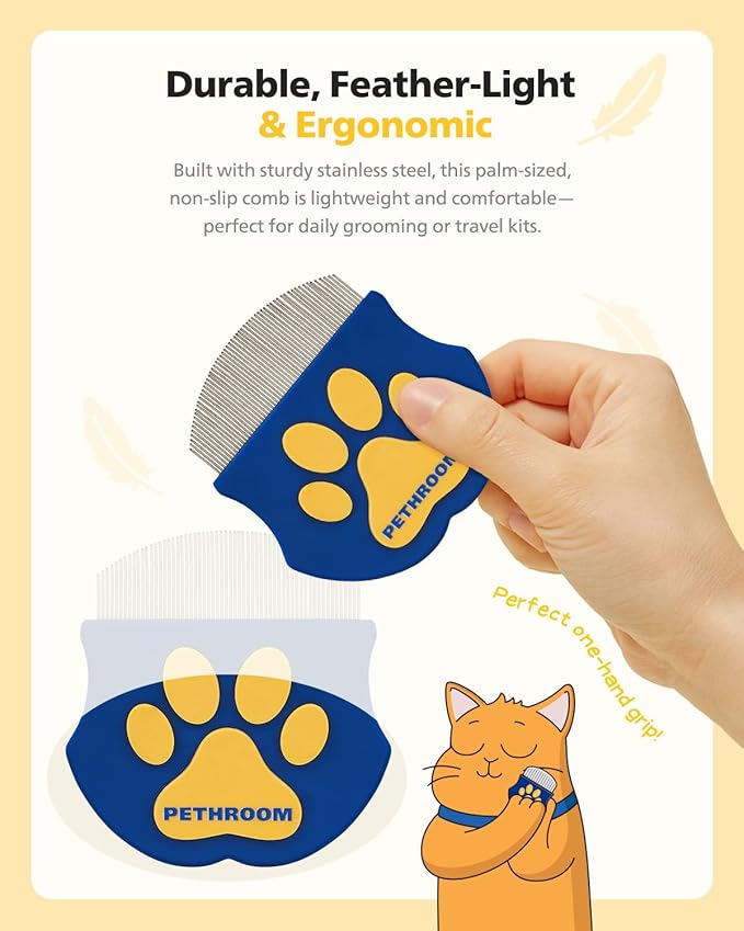 PETHROOM Professional Eye Comb for Pets | Stainless Steel Tear Stain Remover for Cats & Dogs | Gentle Round-Head Grooming Tool | Compact & Portable for Eye Gunk Removal