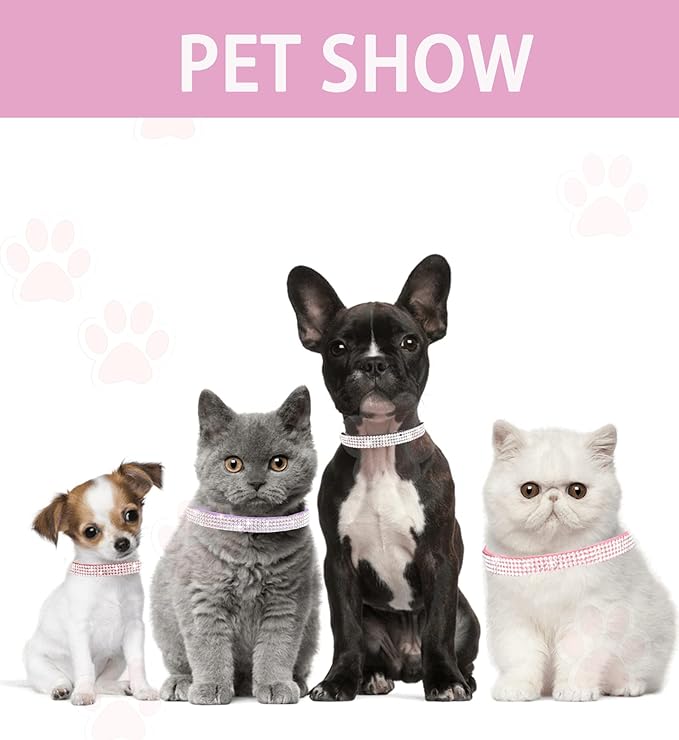 Solmoony Breakaway Cat Collars with Bell,Adjustable Safe Kitten Collar,Cat Collars for Girl Cats with Rhinestone Soft Velvet (Pink)