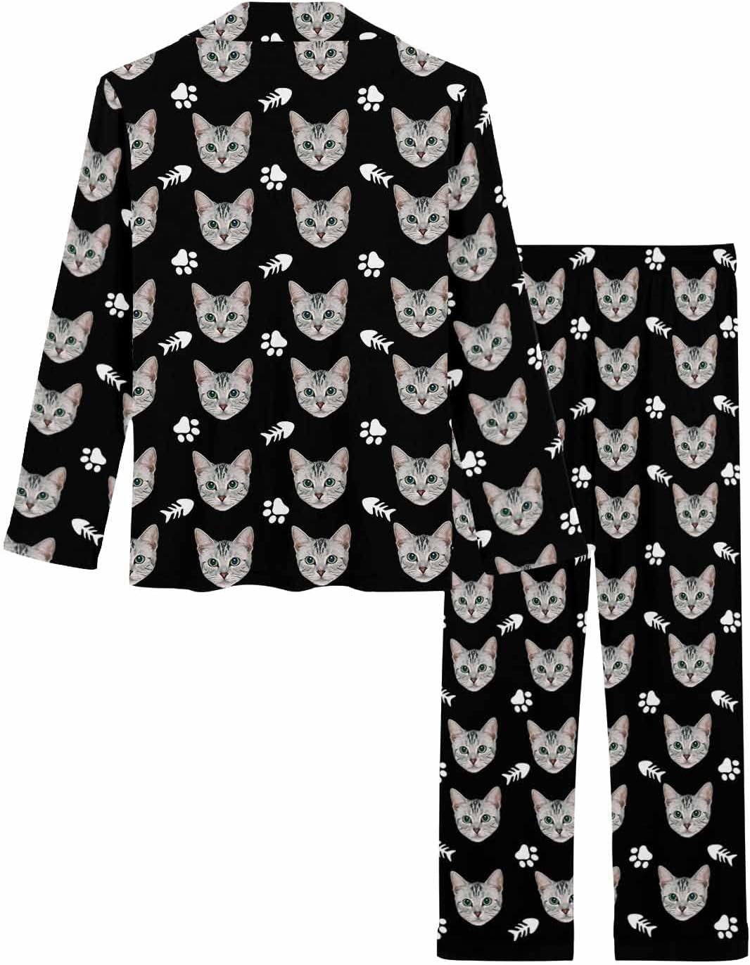 MyPupSocks Custom Face Pajamas for Women Set, Personalized Photo Long Sleepwear XS-XXL