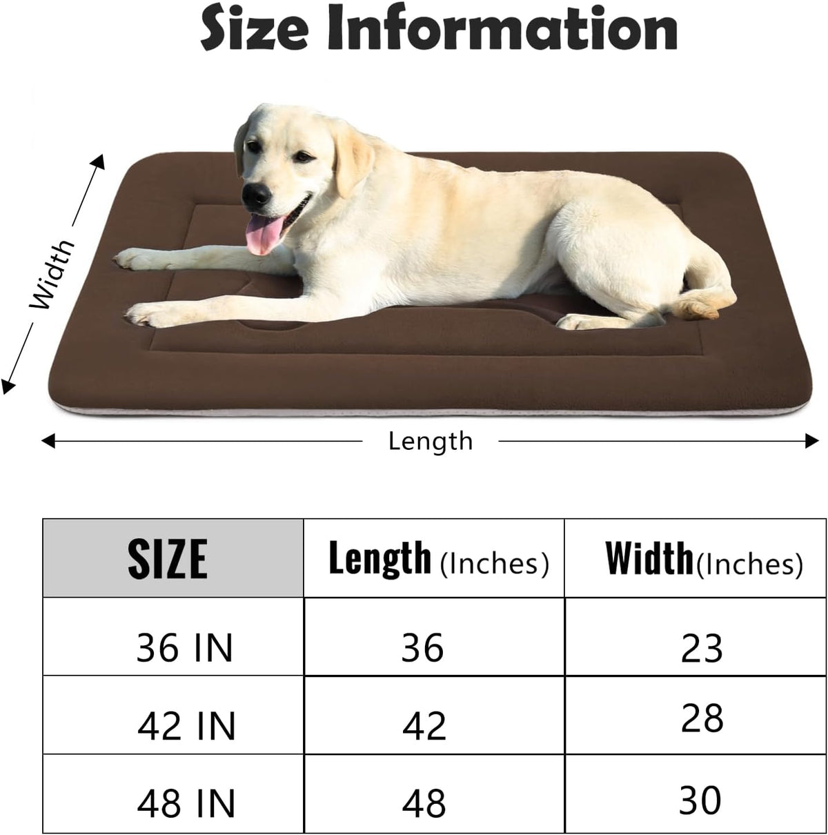 JoicyCo Large Dog Bed Soft Dog Crate Pad Mat, 42 in Non-Slip Bottom Washable Dog Sleeping Mattress Pet Beds Cat Bed Kennel Pad, Dark Brown