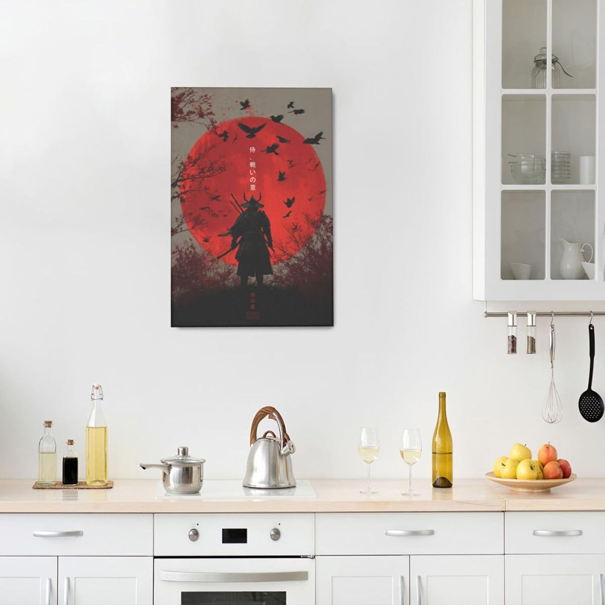 Japanese Armored Samurai Wall Art Modern Japan Warrior Canvas Wall Decor Asian Oriental Bushido Pictures Painting Print Artwork Framed Decorations Gifts for Room Bedroom Office Living Room 16"x24"