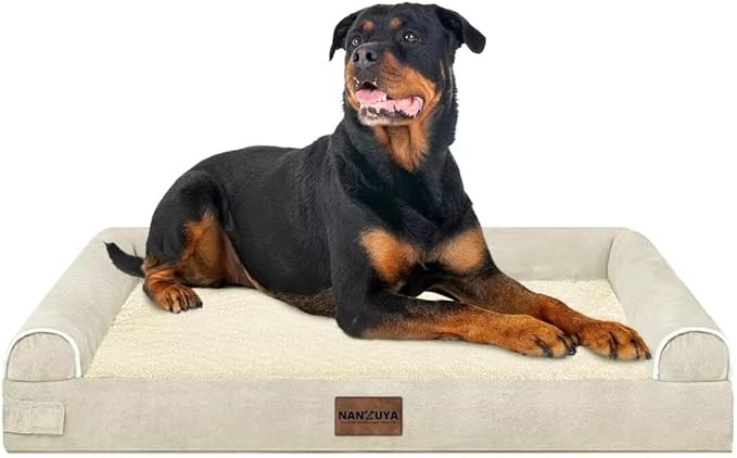 Large Dog Bed Orthopedic Washable: Beds Bolster XXL Bed Big XLarge Dogs Egg Crate Foam Sofa Couch Waterproof Removable Cover - Beige
