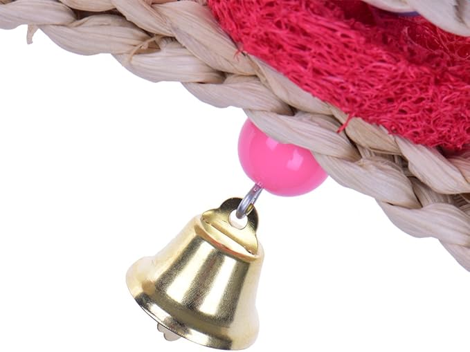 Hypeety Pet Bird Parrot Swing Chewing Toy Natural Sepa Takraw with Happy Twist Colorful Bead Swing Bell