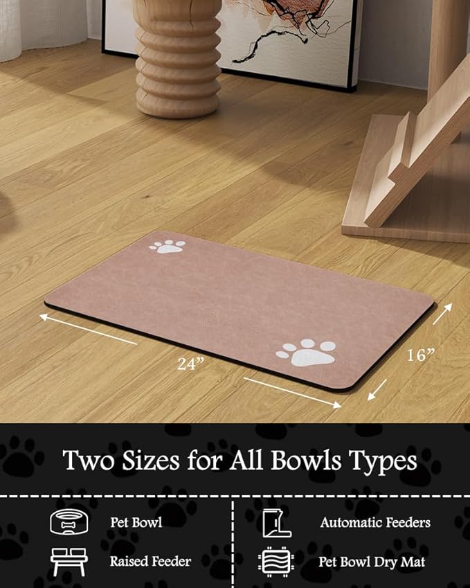 Pet Feeding Mat-Absorbent Dog Mat for Food and Water Bowl-No Stains Quick Dry Water Dispenser Mat-Dog Accessories Pet Supplies-Bowl for Messy Drinkers（Dusty Pink,16"x24"