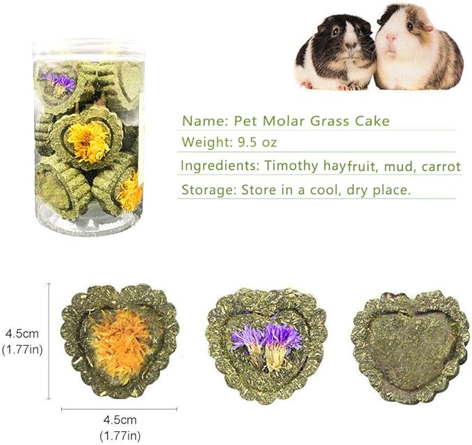 Bunny Chew Toys for Teeth, Natural Pet Chew Toy Hand Made Timothy Hay Cakes for Chinchilla Guinea Pig Hamsters Holland Lop Prairie Dogs Squirrels Gerbils Rabbit Chewing & Molar Teeth, 9.5oz