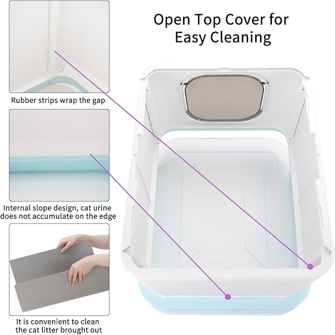 RIZZARI Cat Litter Box Top-Entry : Leak-Proof Enclosed Design Reduces Odor, for Indoor Cats & Owners (Green)