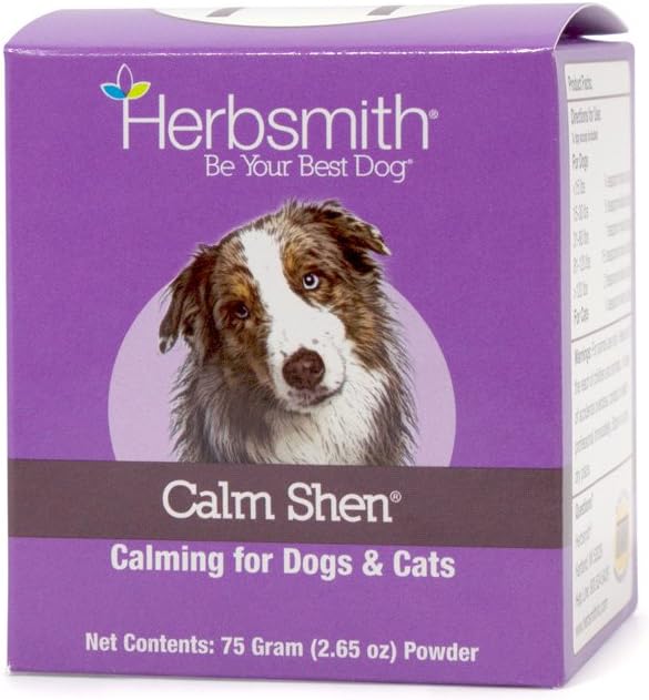 Herbsmith Calm Shen – Herbal Blend for Dogs & Cats – Natural Anxiety Remedy for Dogs & Cats – Feline and Canine Calming Supplement – 75g Powder