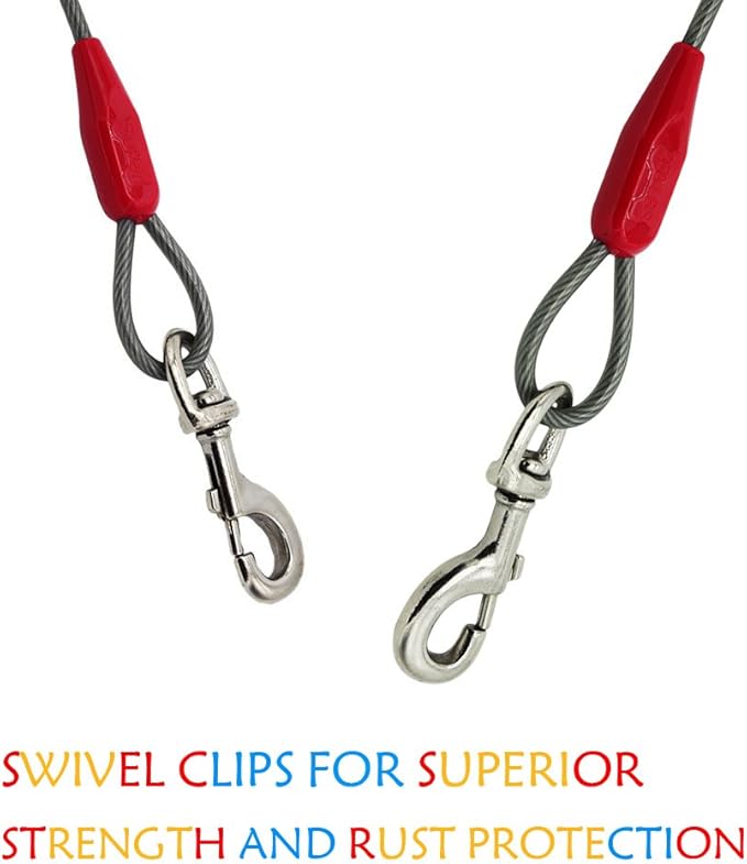 Petest 25ft Tie-Out Cable with Crimp Cover for Super Dogs Up to 250 Pounds