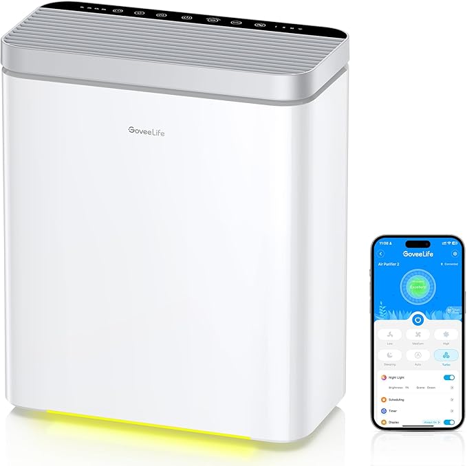 GoveeLife Smart Air Purifier for Home Large Room, Covers up to 1046 ft², Sleep Mode, 3-in-1 Filter Air Purifier with App Alexa Control for Pet Hair, Odors, Pollen and Smoke (no sensor)