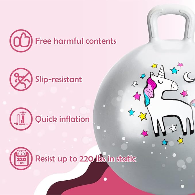 INPODAK Hopper Ball 18 Inch Bouncy Ball with Handle for Kids, Hippity Hop Jumping Bouncer Hopping Toy for Boys and Girls Ages 3-6 with Pump and Gift Box Birthday