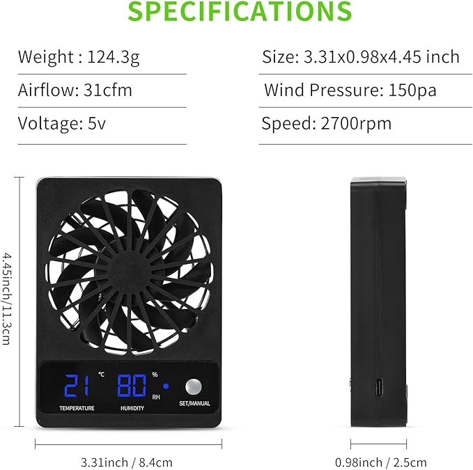 Reptile Fan,Humidity Fan,Dehumidifier for Rainforest Terrarium Vivarium, Improving Air Circulation for Amphibians, Reptiles, and Snakes