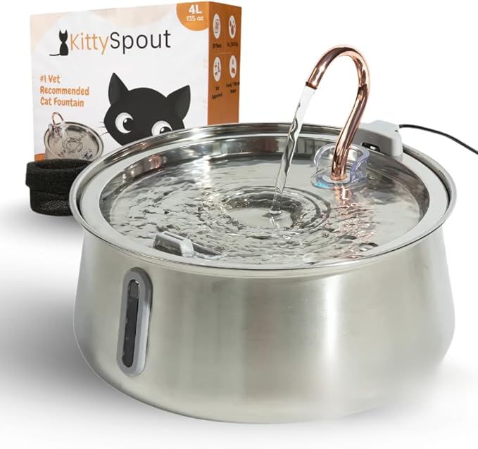 Stainless Steel Cat Water Fountain Automatic Drinking Fountain, Quiet Circulating Water Bowl, Dishwasher Safe, Indoor Pet Fountain for Hydrated Healthy Cats (Stainless Steel, 4L Corded)