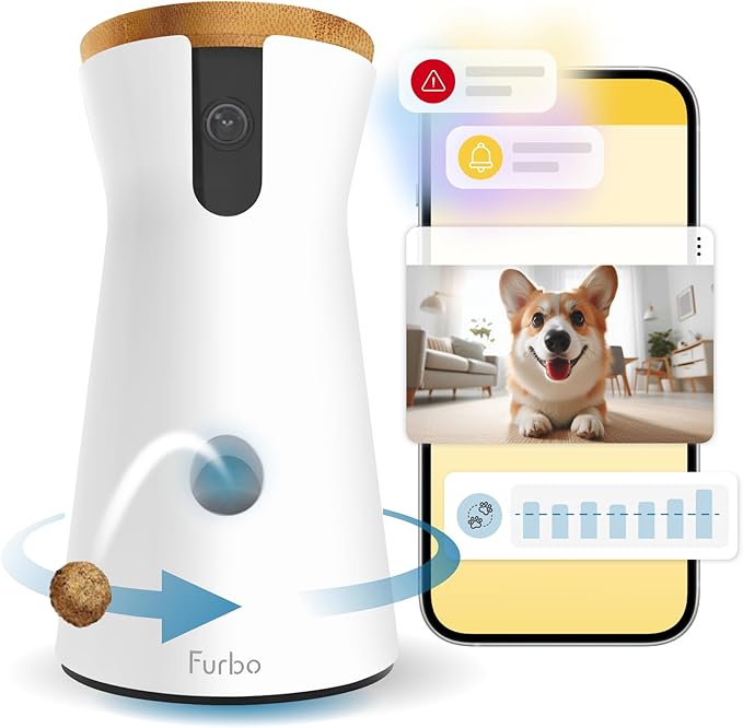 Furbo 360° Dog Camera [Subscription Required] Unlock w/Paid Plan: Home Security & Dog Safety Alerts, Rotating Pet Treat Toss, 2-Way Speaker (Low Risk, 3mo Min. Cancel Anytime)