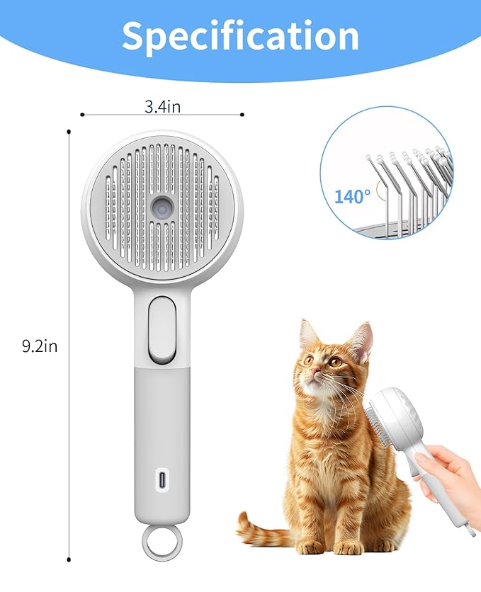Cat Steam Brush, Cat and Dog Steam Brush, for Shedding with Release Button, 2 Speed Adjustable Spray USB Rechargeable Pet Grooming Supplies, for Dogs and Cats Pet Hair