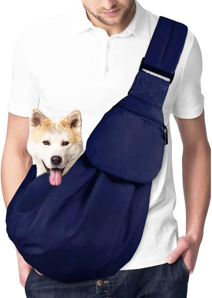Lukovee Pet Sling, Hand Free Dog Sling Carrier Adjustable Padded Strap Tote Bag, Shoulder Bag with Safety Belt & Front Pocket for Small Dog Cat Puppy (DBL,L)