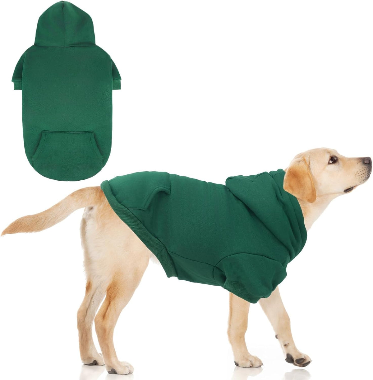 KOOLTAIL Basic Dog Hoodie - Soft & Warm Dog Hoodie Sweater with Leash Hole and Pocket, Dog Winter Coat, Cold Weather Clothes Sweatshirt for Small Medium Large Dogs Puppy Cat Boys Girls Deep Green XL