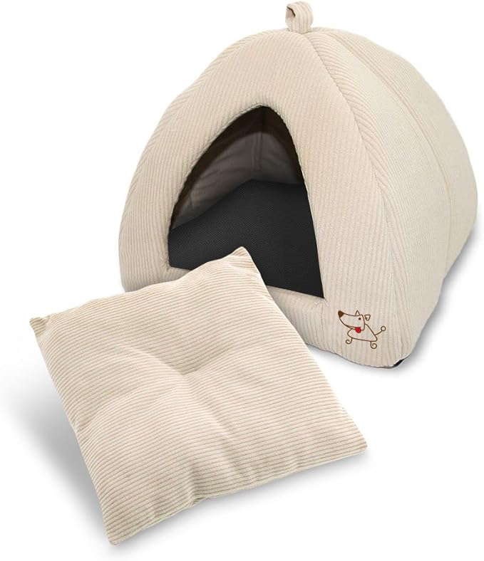 Pet Tent-Soft Bed for Dog and Cat by Best Pet Supplies - Beige Corduroy, 19" x 19" x H:19"