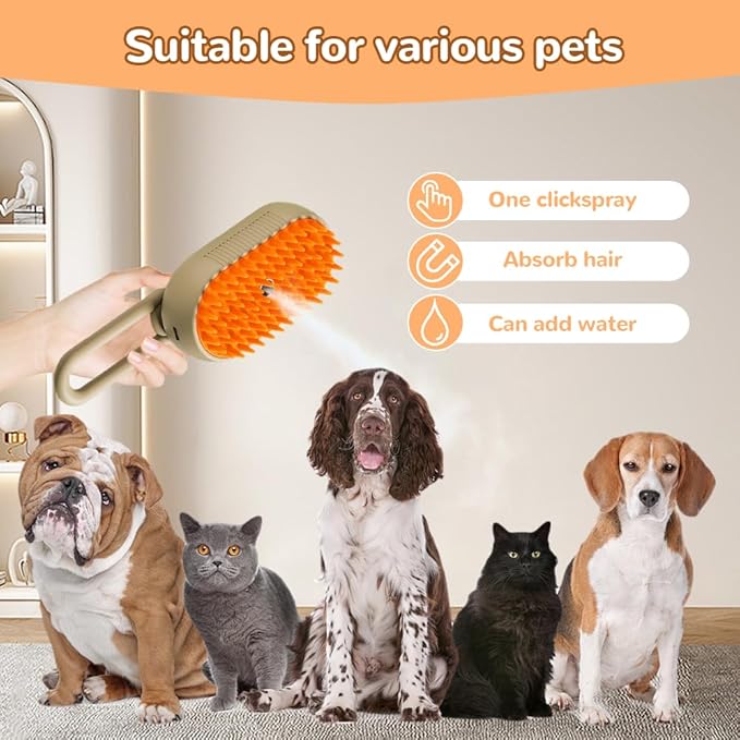 Pet Steam Groomer Brush Electric,2025 Electric Cat Grooming Brush for Massaging and Cleaning Shedding Pets Hair,3 in 1 Pet Steam Brushes Hair Removal Comb for Cats Dogs (2PCS)