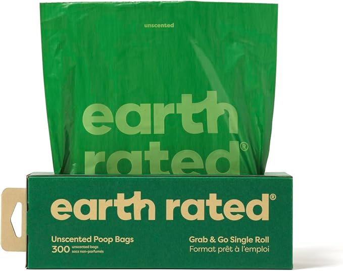 Earth Rated Dog Poop Bags, Thick Grab and Go Single Roll, Ideal for Backyard Pickups, Unscented, 300 Count
