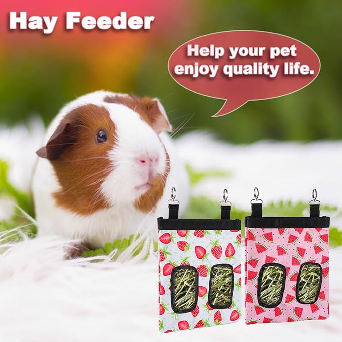 DZWLKJ Guinea Pig Hay Feeder, 2 Pack, 10 x 8 x 0.4 Inches, Stainless Steel, Rabbit Hay Bag, 600D Oxford for Small Pets,Chinchilla,Hamsters