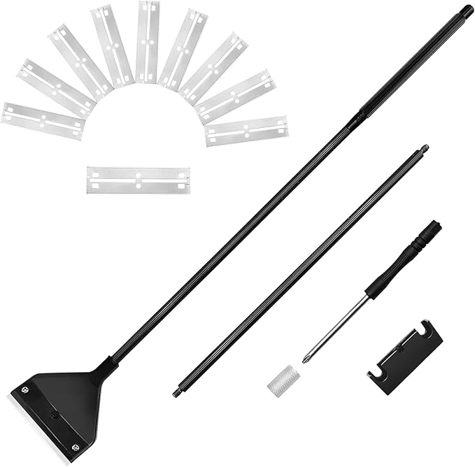 Algae Scraper for Glass Aquariums, Stainless Steel Fish Tank Cleaner Tool with 10 Blades, 25.6" Adjustable Handle Aquarium Glass Cleaning Accessories