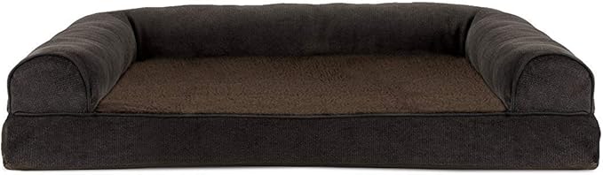 Furhaven Orthopedic Dog Bed for Large/Medium Dogs w/ Removable Bolsters & Washable Cover, For Dogs Up to 55 lbs - Sherpa & Chenille Sofa - Coffee, Large