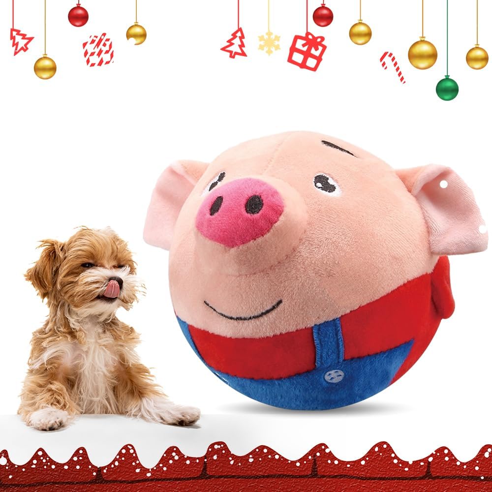2025 Upgrade Active Moving Pet Plush Toy, Squeaky Dog Ball Toy Interactive Dog Toy for Boredom Pet Bouncing Ball Plush Toy, Pig Plush Sound Electronic Dogs Toy Pets Balls Toy