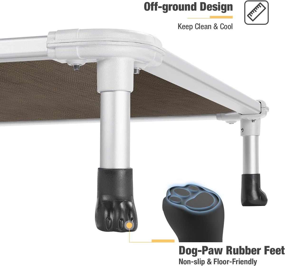 Veehoo Chew Proof Elevated Dog Bed - Cooling Raised Pet Cot - Silver Aluminum Frame and Durable Textilene Mesh Fabric, Unique Designed No-Slip Feet for Indoor or Outdoor Use, Brown, Medium, CWC2003