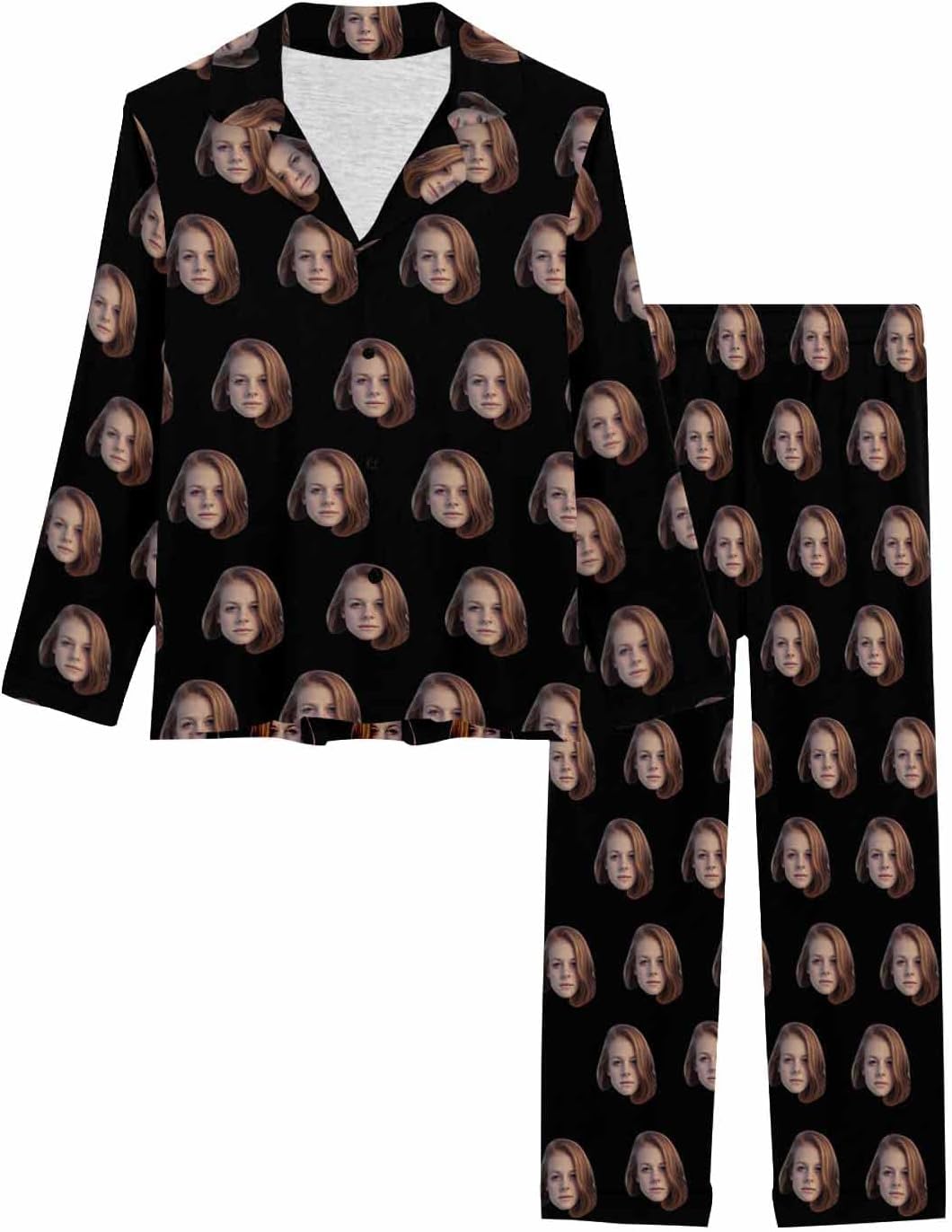 MyPupSocks Custom Face Pajamas for Women Set, Personalized Photo Long Sleepwear XS-XXL