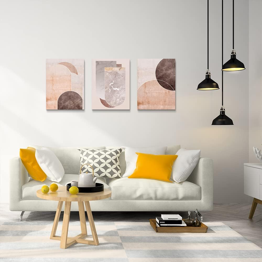 AHUASJART Boho Wall Decor Living Room Canvas Wall Art For Office Family Wall Decorations For Bedroom Modern Abstract Geometry Paintings Canvas Pictures Artwork Inspirational Home Decor 3 Pieces Set