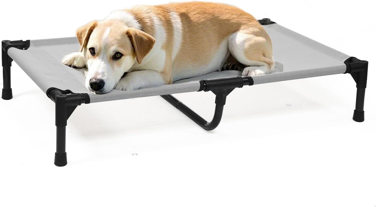 Elevated Dog Cots Beds for Medium Dogs, Raised Dog Camping Bed with Skid-Resistant Feet & Breathable Mesh, Lifted Pet Hammock Bed with Frame, Grey