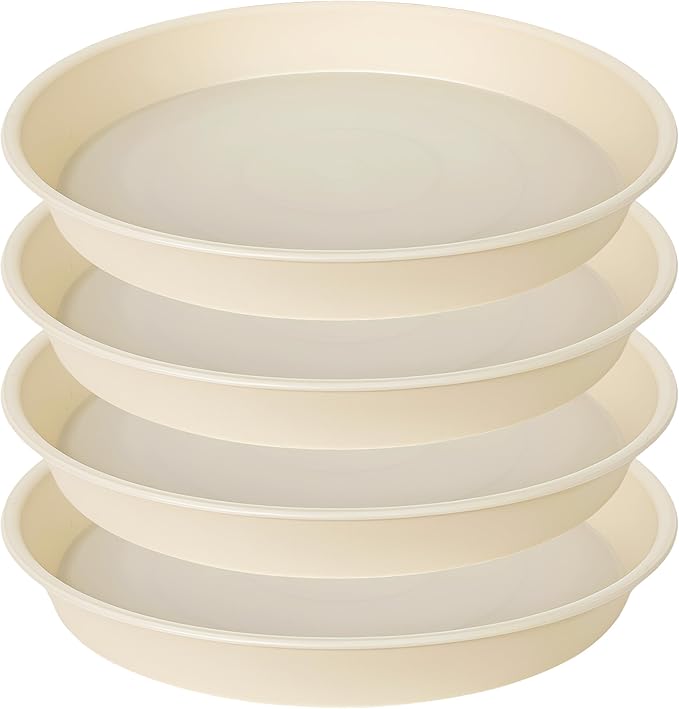 4 Pack of 16 inch Plant Saucer (13.5" Base), Heavy Duty Plant Tray for Pots, Flower Water Trays for Indoors, Bird Bath Bowls, Plant Drip Saucers for Planter 14"/15"/16" (Beige)