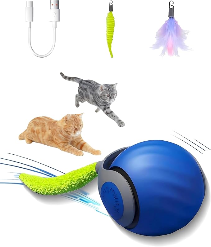 Cat Toys for Indoor Cats-Automatic Interactive Cat Toy with 2 Speeds Rechargeable Cat Enrichment Toys,Moving Cat Ball for Bored Kitties(Blue)