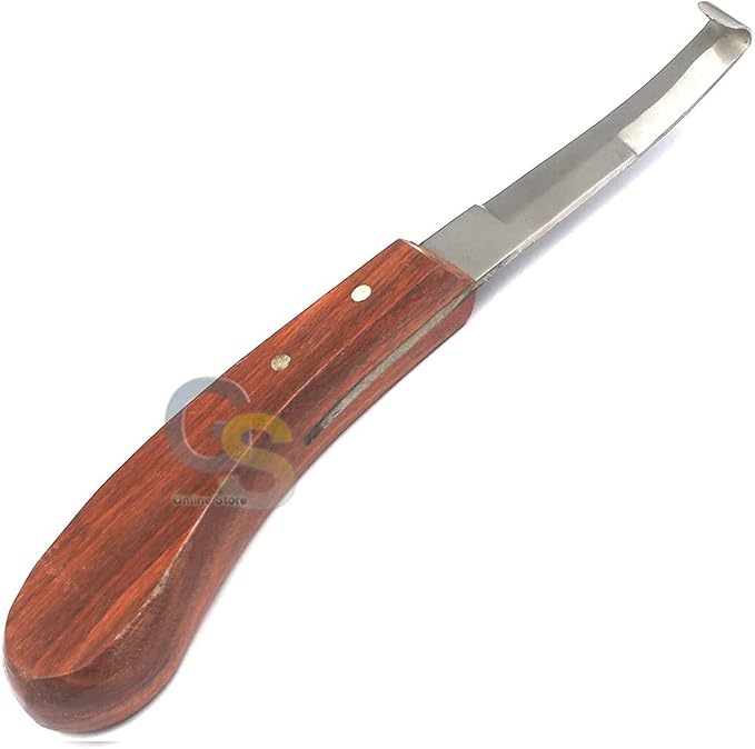 G.S HOOF Knife Loop Oval Farrier Equine Horse Stainless Steel Blade Wooden Handle
