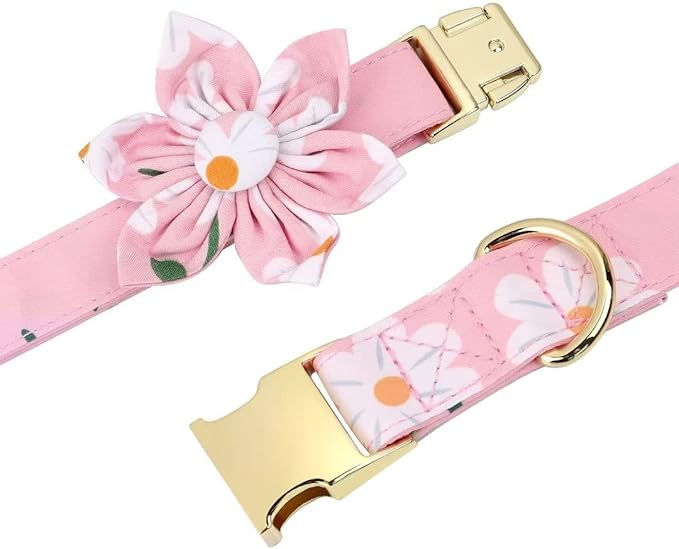 Beirui Cute Girl Dog Collars, Harnesses & Leashes Set - Adjustable Dog Collar and Leash Set with Flower - Soft Mesh Dog Vest Harness for Puppies Small Medium Dogs (Pink-1,S)