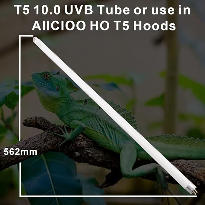 Aiicioo T5 HO Reptile UVB Light - Desert UVA UVB 10.0 Fluorescent Lamp 22" Tube Lighting Desert Reptile UVB Lamp 24W for Turtles Chameleon Tortoises Lizard Bearded Dragon