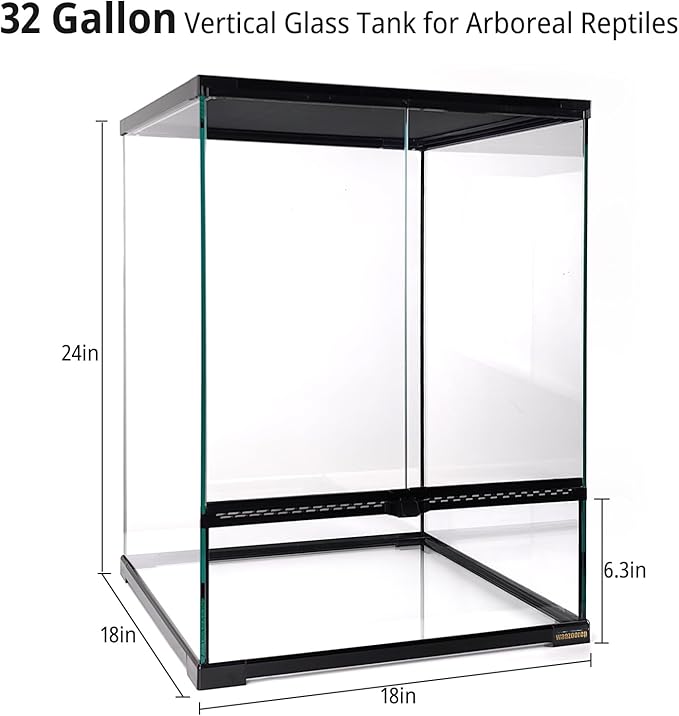 30 Gallon Tall Reptile Glass Tank Terrarium 18"x18"x24" Large Habitat Enclosure for Gecko,Lizard,Chameleon,Frog,Snake,No Install Needed and Come with Tank Background