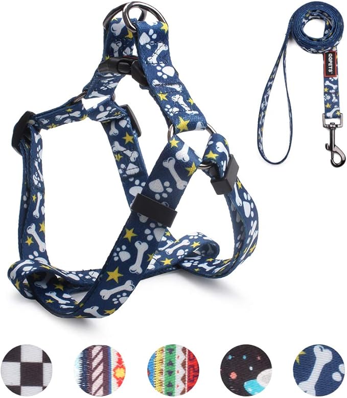 QQPETS Dog Harness Leash Set Adjustable Heavy Duty No Pull Halter Harnesses for Small Medium Large Breed Dogs Back Clip Anti-Twist Perfect for Walking (L(23"-32" Chest Girth), Bone)