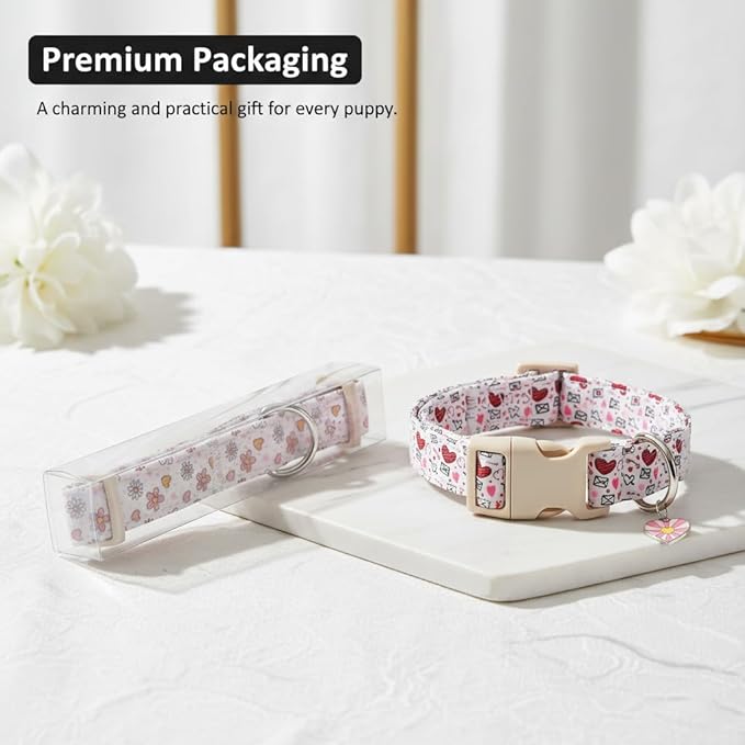Cute Dog Collar, Blue Dog Collar with Burger Pattern and Cute Charm, Puppy Collar with Quick Release Buckle and Durable Fabric, Suitable for Medium and Large Dogs