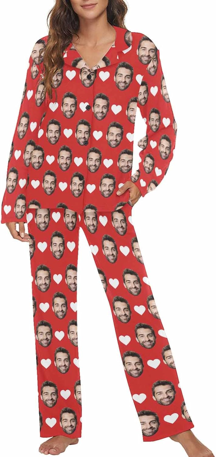 MyPupSocks Custom Face Pajamas for Women Set, Personalized Photo Long Sleepwear XS-XXL