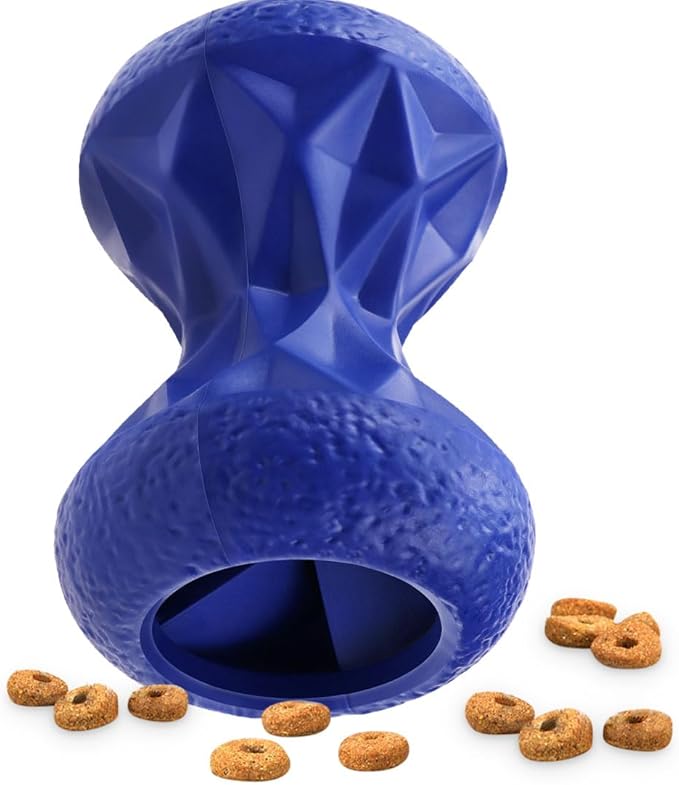 Rubber Dog Toys Treat Dispensing - Super Tough Treat Toys for Aggressive chewers Large Breed Durable Dog Toys IQ Training (Blue)