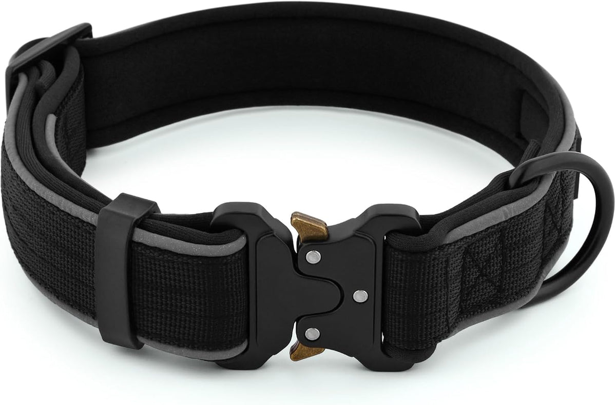 Plutus Pet Tactical Dog Collar, Reflective, Adjustable Heavy Duty Dog Collar, Soft Padded and Comfortable, for Small Medium and Large Dogs (Black, M)