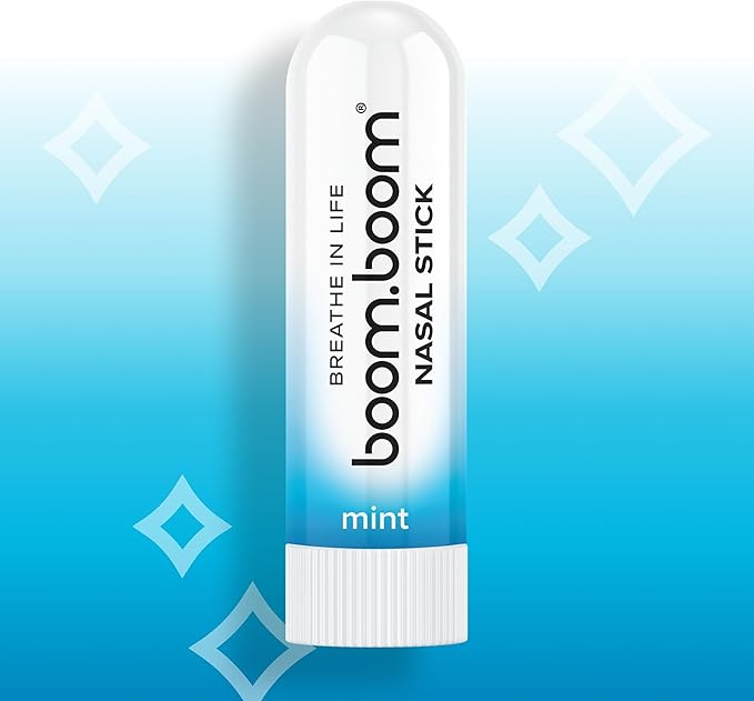 BoomBoom Nasal Stick | Vapor Flow Technology | Cool Refreshing Sensation | Natural Mood Boost | Simple Ingredients | Essential Oils + Menthol Inhaler (Mint)