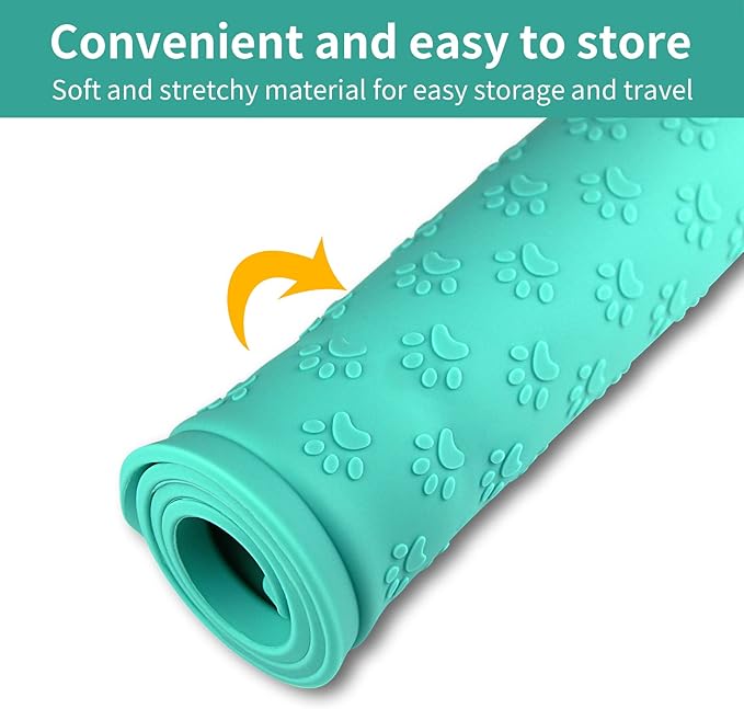 Ptlom Pet Placemat for Dog and Cat, Waterproof Non-Slip Silicone Feeding Bowl Mat Prevent Food and Water Overflow, Puppy Dish Feeder Fountain Trays Suitable for Medium and Small Pets, Green
