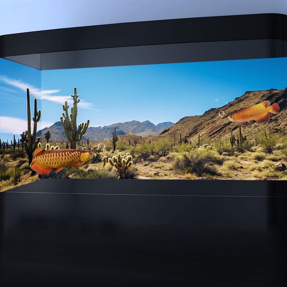 Reptile Habitat Background, Retro Desert Oasis Cactus Terrarium Background 30X12 in Background with 8 EVA Double-Sided Tape